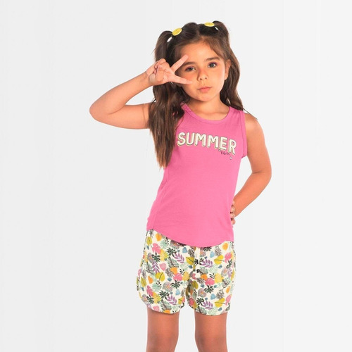 Conjunto Infantil Menina Short E Camiseta Regata Rovitex Flo