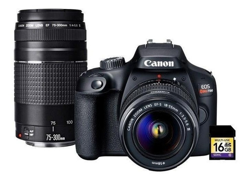 Imagen 3 de 3 de Canon EOS Rebel Kit T100 + lente 18-55mm III + lente 75-300mm III + 16 GB DSLR color negro