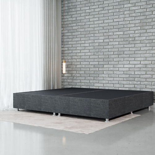 Base Cama Box De Madera Con Tapiz King Size Super Precio Color Lino Gris Oxford