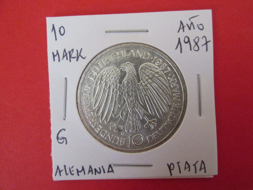 Moneda Alemania 10 Marcos De Plata Año 1987 Unc 