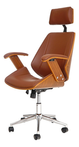 Cadeira de escritório Waw Design Lisboa  marrom com estofado de couro sintético