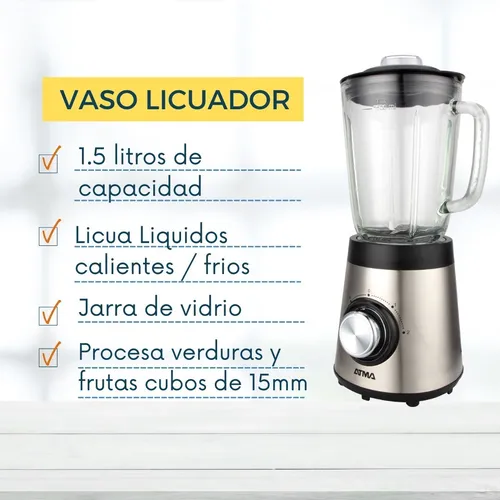 Atma - Licuadora de Acero Inox Atma Vaso 1.5 L Jarra de Vidrio