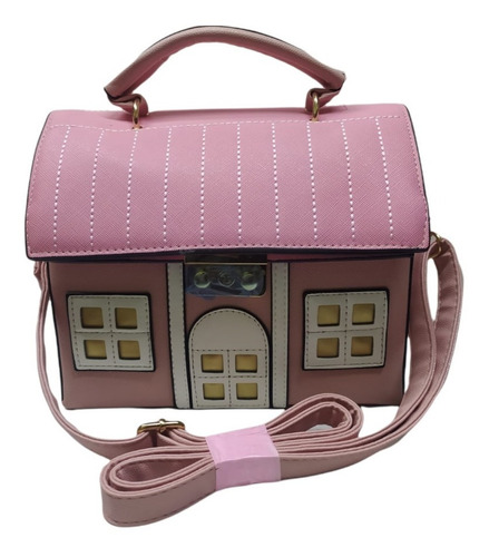 Bolso Crossbody Con Forma De Casa Rosa