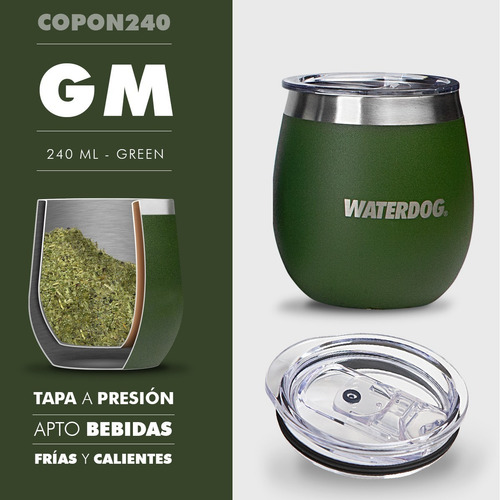 Copon Térmico 240ml Waterdog Acero Inox Tapa Plástica Olivos
