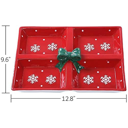Servidor Cerámico De 4 Secciones Tema Navideño De Cop...