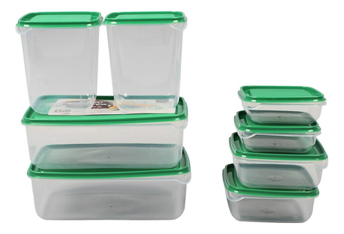 Set 17 Tuppers Contenedores De Alimentos Multitamaño Colores Verde