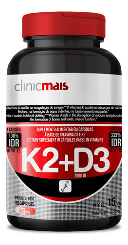 K2 + D3 Clinicmais 30 Cápsulas Sem Sabor