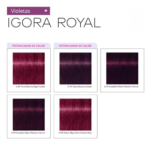 Tintura Igora Royal Permanente Schwarzkopf Tonos Violetas Tono 0-89 Concentrado Rojo Violeta