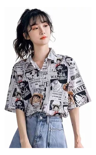 Camisa Fina Suelta Con Estampado Manga Corta Casual Verano