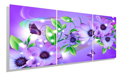 Cuadros Decorativos Tripticos  Flores Y Butterflies