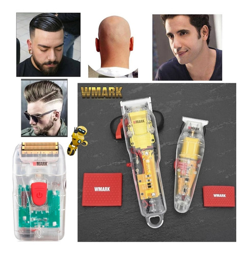 Imagem 3 de 7 de Kit 3 Maquina De Cabelo Wmark Ng108 Ng202 Ng987 Transparente