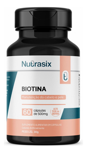 Biotina Nutrasix 60 Cápsulas 500mg Fortalece Brilho Cabelos