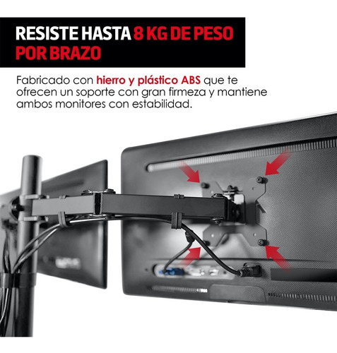 Imagen 5 de 9 de Soporte Para Monitor Doble Brazo 13-32 Con Base Redlemon