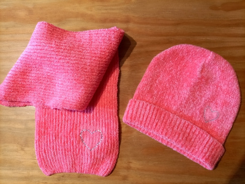 Duo De Bufanda Con Gorro Chenille Rosa Chicle De Lana Tejida