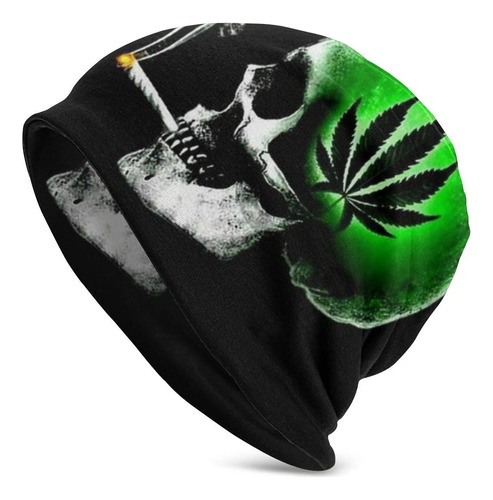 Gorros Unisex 3d Verde Hoja Marihuana Weed Fumar Calavera Y