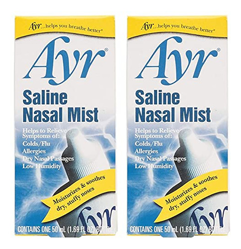 Ayr Saline Nasal Mist, Botellas De Espray De 1.69 Onzas, 2 U