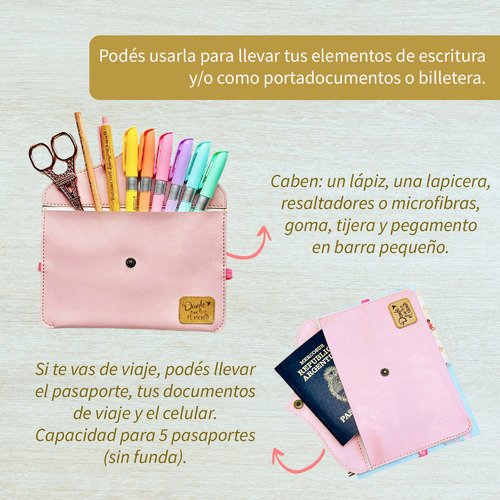 Cartuchera Portadocumentos Con Elástico Cuero Ecológico Color Rosa