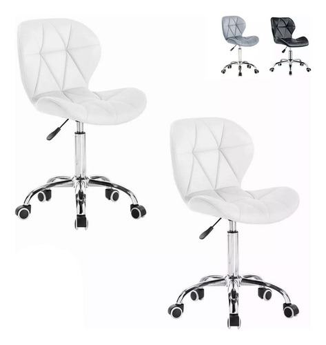 Set De 2 Sillas Oficina Giratoria Escritorio Moderna Cromada Color Blanco