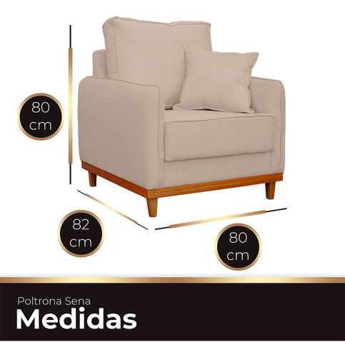 Kit Poltrona Sofa Sena 2 Lugar Base Madeira Sala Linho Palha