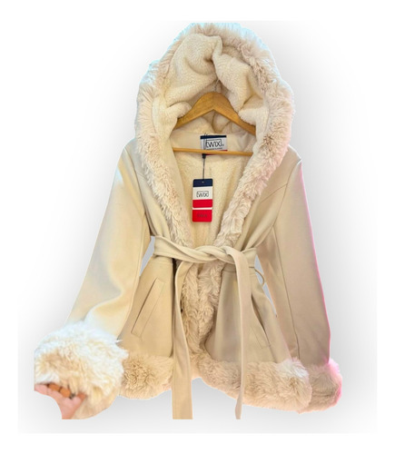 Campera Paño Mujer Emprelle Con Corderito Y Capucha