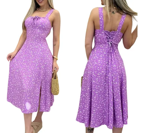 Vestido Midi Com Fenda Lateral Moda Verão 3.0 Girls Alça