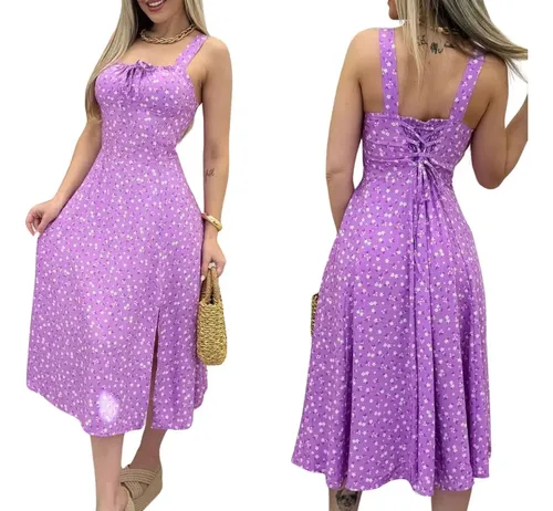 Vestido Midi Com Fenda Lateral Moda Verão 3.0 Girls Alça