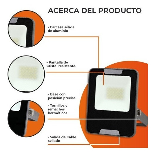 Reflector Led 20w Exteriores Ip65 100/240v Tecnolite Carcasa Negro Luz Luz Cálida