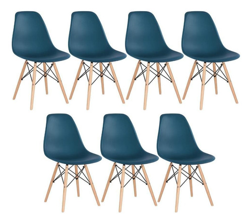 7 Cadeiras Eames Wood Dsw Eiffel Cores Cor da estrutura da cadeira Azul-petróleo