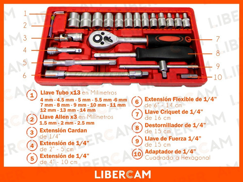 Imagen 5 de 10 de Set Juego De Tubos Llaves Criquet Y Puntas 46 Piezas