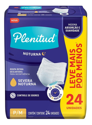 Fralda Descartável Plenitud Noturna P/m Roupa Íntima - 2 Pac