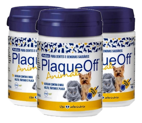 Plaque Off Animal Para Cães E Gatos 40g Inovet 3unidades 