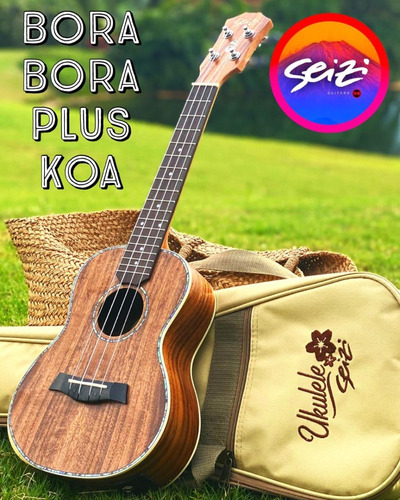 Ukulele Seizi Bora Bora Plus Concert Elétrico Bag Koa