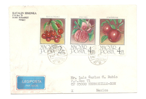 Hungría Sobre Enviado A México Flora Frutas 1987