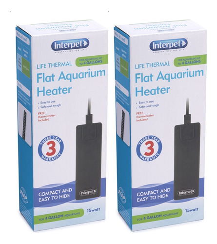 Calentador Plano Mini Pecera Interpet 15w 4 Galones. 2 Pack