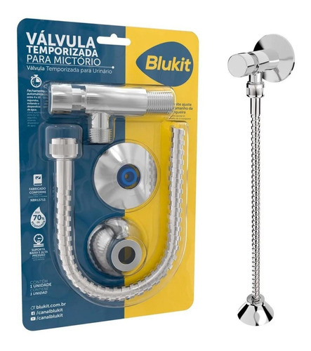 Válvula Mictório Cromada Automática Completa Flexivel 30cm