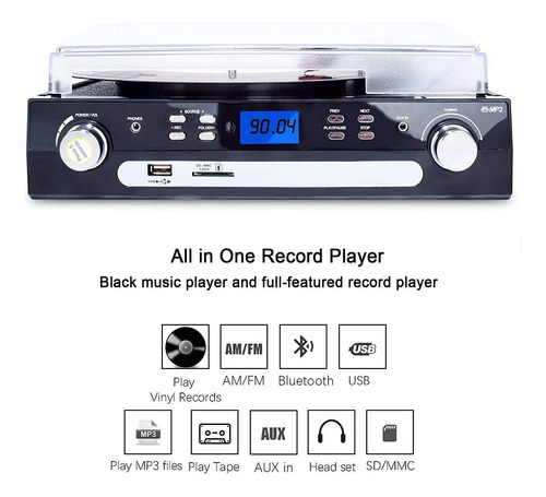 Tocadiscos Digitnow, Casete Bluetooth De Vinilo A Mp3, Color