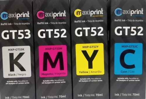 Pack De 4 Tintas Hp Gt53 Negro Gt52 Col Ink Tak 115/315/415