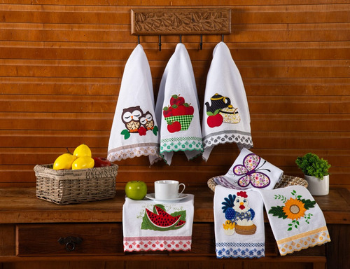 Kit 20 Pano De Pratos Algodão E Design Aplicado 60cm X 45cm
