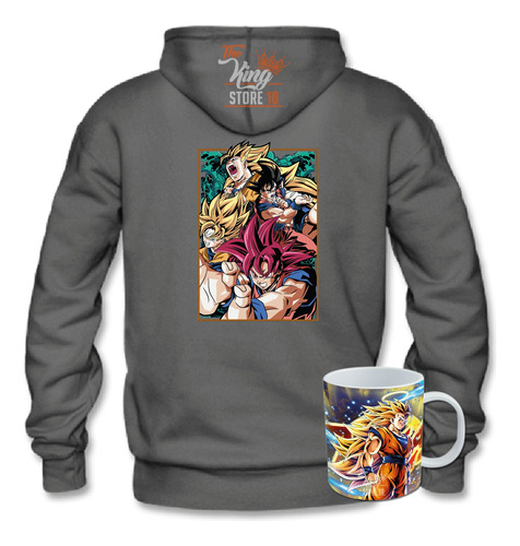 Poleron Con Cierre + Taza, Goku Transformaciones, Dragon Ball, Dios, Saiyajin, Xxxl