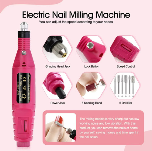 Pulidora Esmeril Con 6 Puntas Para Uñas Manicure Pedicure