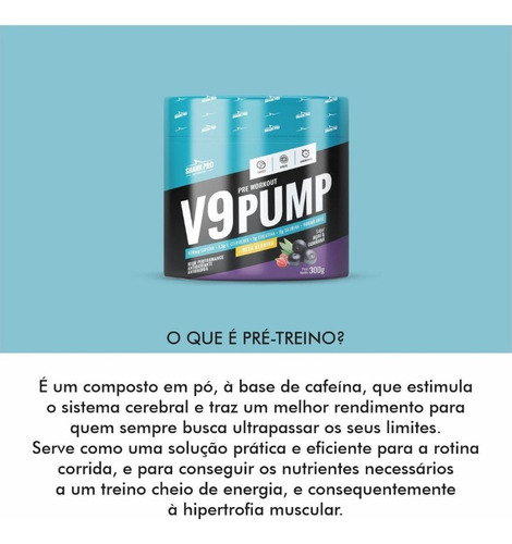 Pré Treino V9 Pump Shark Pro Com Beta Alanina Cafeína 300g Sabor Maracujá