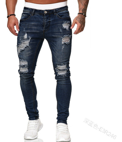 Jeans Ajustados De Mezclilla Rasgados Y Modernos For Hombre
