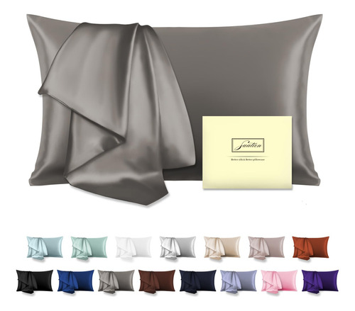 Funda De Almohada De Seda Tamaño King Color Gris