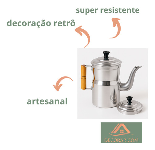 Cafeteira Bule Aluminio Resistente Alça Madeira 1,8l Polida