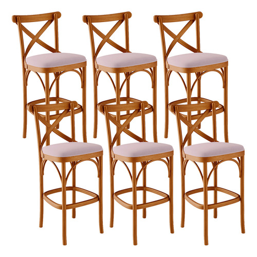 Kit 06 Banquetas Cozinha Sala Jantar Estof Ávila Suede Rosê
