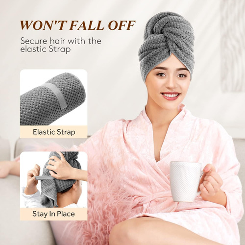 Toalla Cabello Secado Rápido Microfibra Gorro Turbante 2 Uds