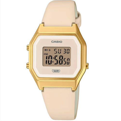 Relógio Vintage Casio Feminino Digital Original Couro Social Cor da correia Rosa-claro Cor do bisel Dourado Cor do fundo Rosa