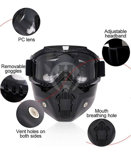 Imagen 4 de 6 de Mascara Antiparras Proteccion Moto Airsoft Casco Negro Duro