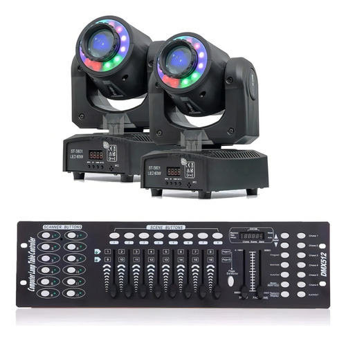 2 Moving Head Spot Led 60w 8 Cores Fita De Led + Mesa Dmx