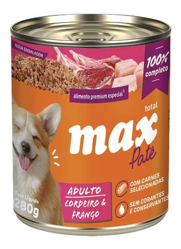 Ração Úmida Patê Cães Adultos Sabor Cordeiro Frango 280g Max